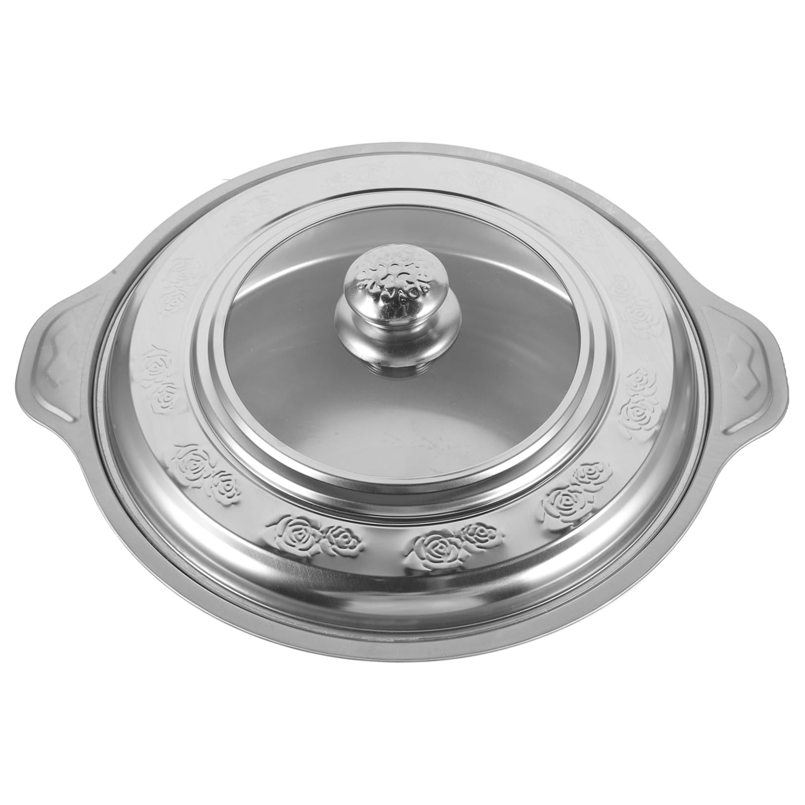 Yardenfun Buffet Plates Appetizer Serving Tray Buffet Food Plate Steam Table Buffet Pan Classic Buffet Food Holder Barbeque Grill Plate Buffet Simple Tray Charcoal Bbq with Lid Silver Glass