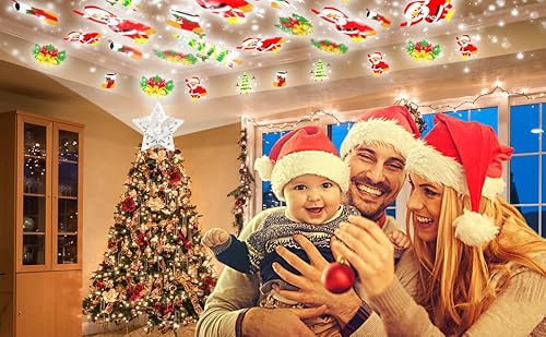 Christmas Tree Topper With 3D Santa Bells Star Projector,Fohuas Led Rotating Santa Claus Xmas Tree Light Lamp,Glitter Sparkling Silver Snow Tree-Top Romantic Decoration Ornament (Silver Star-Santa) #TOP4