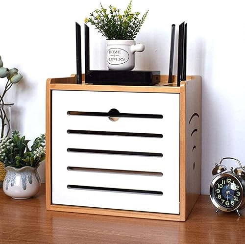 Miniatura 5 de YRHH Caja de almacenamiento multimedia, caja de almacenamiento WiFi, caja de almacenamiento de pared, caja de blindaje para habitación de madera