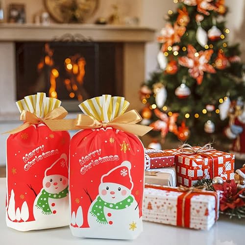 Miniatura 5 de HRX Package 50 bolsas de regalo de Navidad, 5.8 x 9 pulgadas, con cordón, bolsas de dulces para alimentos, galletas, regalo