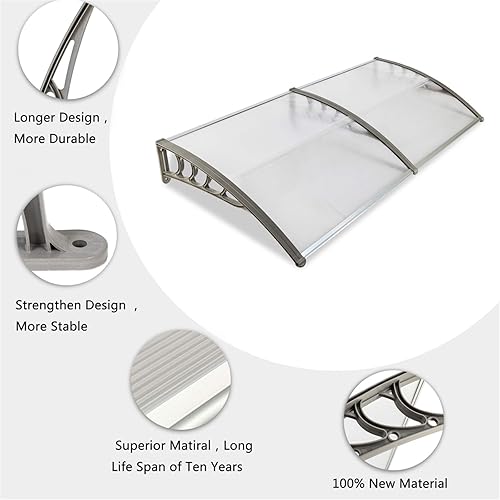 Miniatura 4 de Toldo de policarbonato para ventanas, puertas de patio, cubierta de policarbonato para exteriores, luz solar, lluvia, nieve, protección de soporte