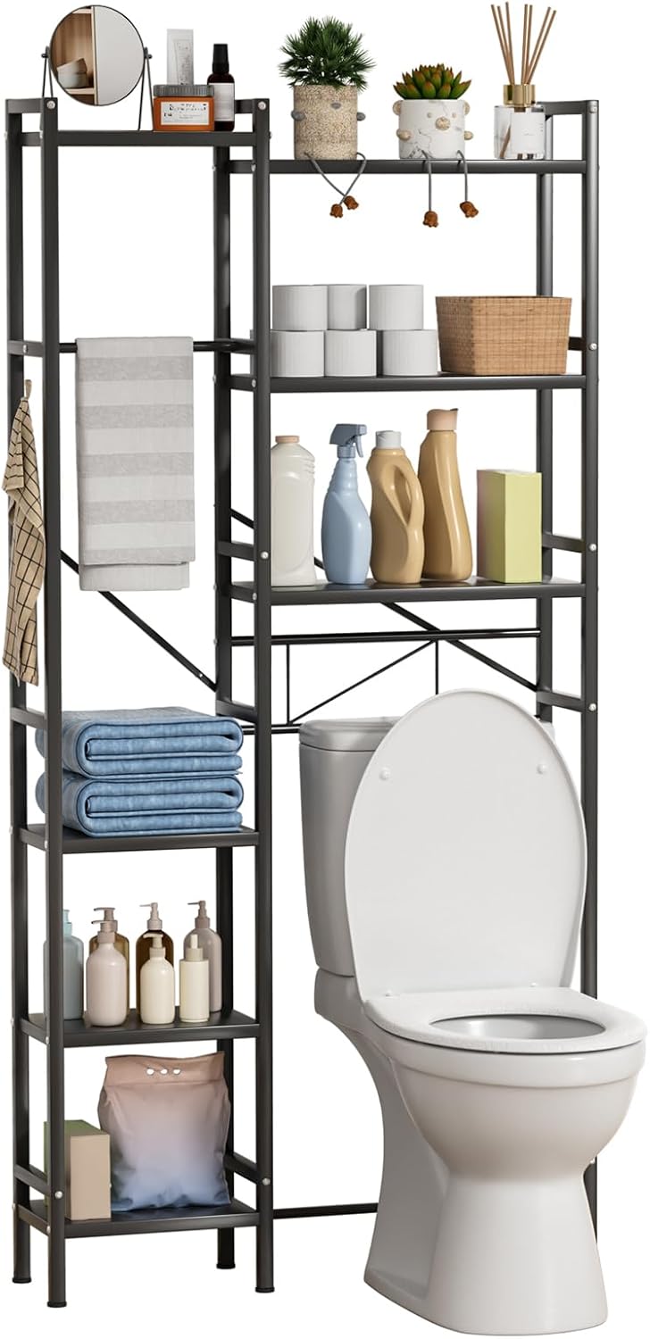 1 Set Over The Toilet Storage, 3-Tier Bathroom Laundry Storage Rack Space-Saving Organizer Household Supplies (Black-M)
