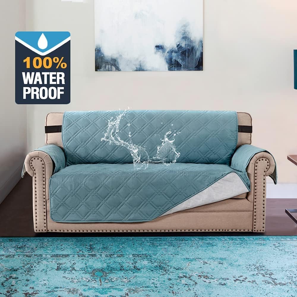 H.VERSAILTEX 100% Waterproof Sofa Slipcover Washable Loveseat Cover for 2 Cushion Cover Non-Slip Furniture Protector with Silicone Backing Couch Cover for Pets (Oversized Loveseat, Stone Blue)
