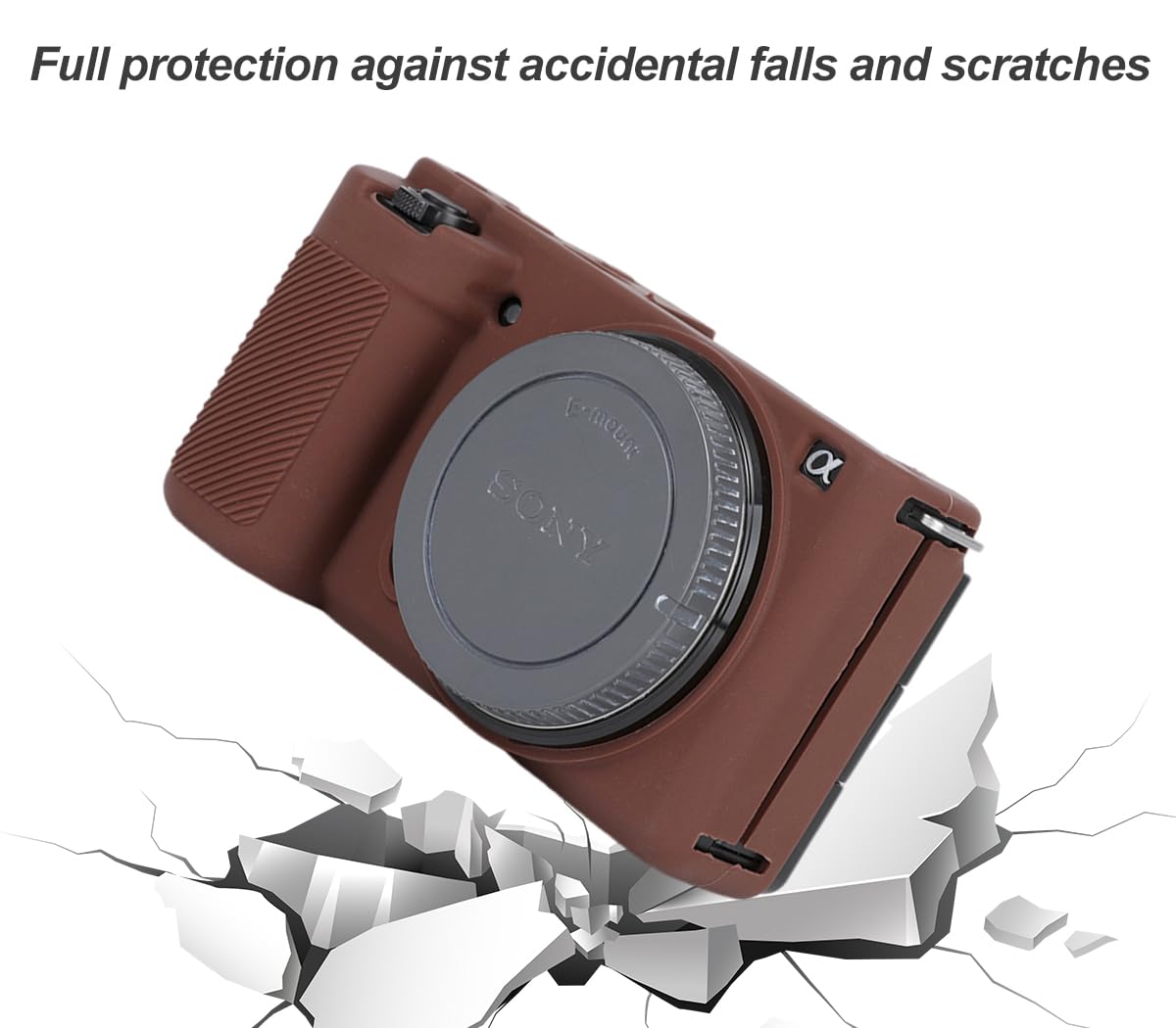 Funda De Piel Sintética Para Sony ZV-E10 - Media Funda Protectora Con Correa, Color Café, Ajuste Perfecto