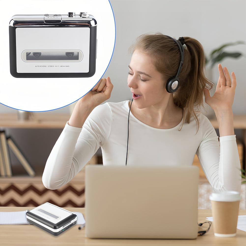 Tiiyee Kassettenspieler, Kassettenkonverter, Portable Digital USB Kassettenrekorder Audio Musik Kassette Mp3 Konverter Tragbarer Konvertieren Kassetten Digitales Format Mit Kopfhörer Player Laptop