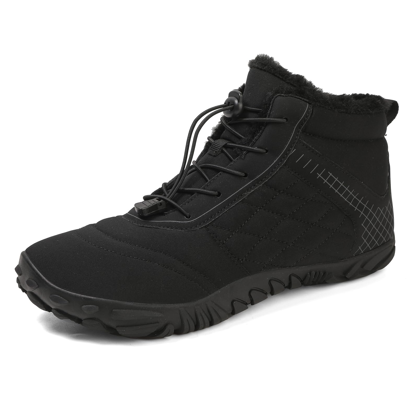 FlexEase Barefoot Boots Men Women Winter Wide Toe Snow Boots Shoes Warm Plush Lining Non-Slip Black39EU