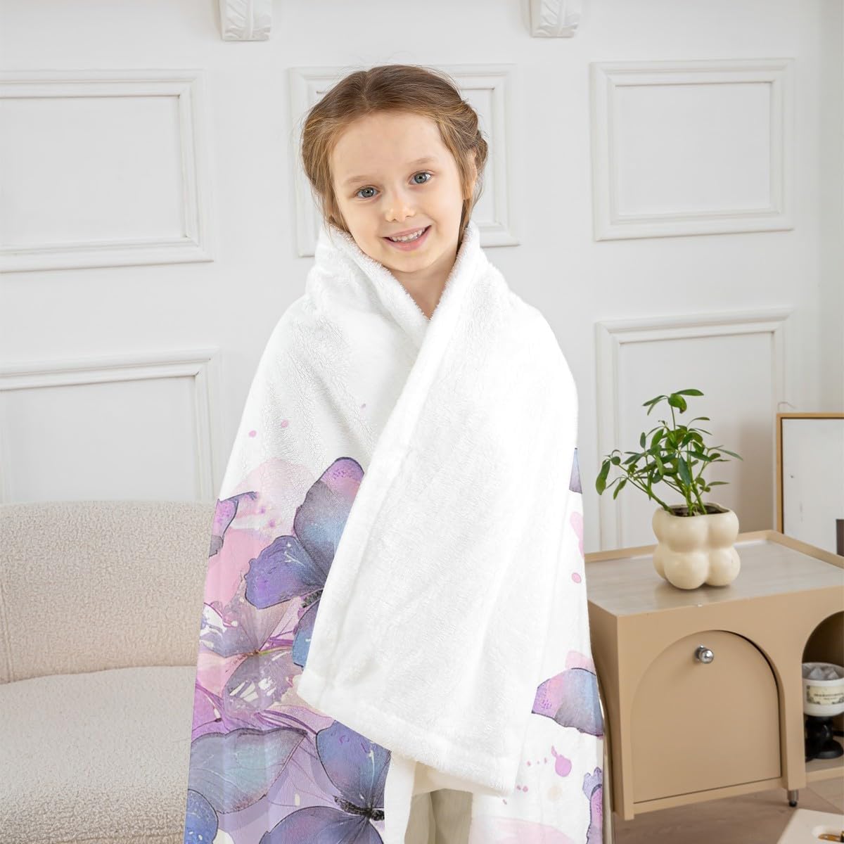 Homewish Watercolor Butterfly Bed Blanket Kids Girls Butterflies Sherpa Blanket Soft Cozy Lightweight Purple and Pink Plush Fleece Spring Blanket Gifts for Couch Bed Chair Office Sofa(Throw 50"x60")