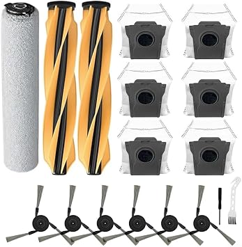 17 Pack Vacuum Replacement Parts for Mova Z60 Ultra Robot Vacuum Cleaner, Parts & Accessories Includes 2 Rubber Main Brushes+6 Dust Bags+1 Rolling Mop+6 Side Brushes+2 Cleaning Tools