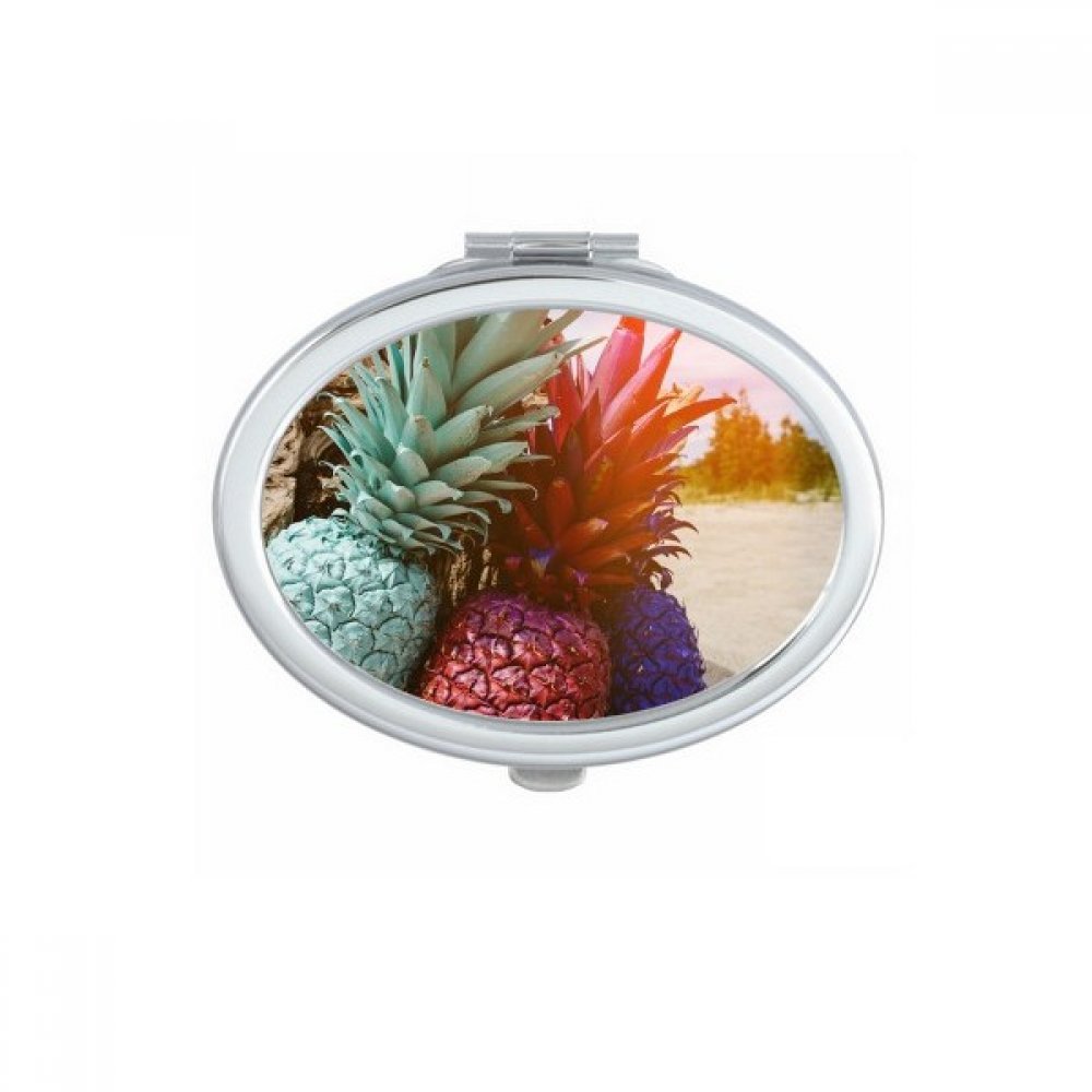 Miroir de maquillage ovale portable bleu photo imprimé ananas fruits rouges mignon