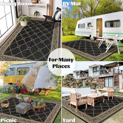 Enyhom Groß Outdoor Teppich 150 x 240 cm, Wendbarer RV Camping Außenteppich, Strapazierfähiger Kunststoff Flachgewebe Picknickdecke, Recycelter Wasserdicht Tragbar Balkonteppich für Terrassen Eingang