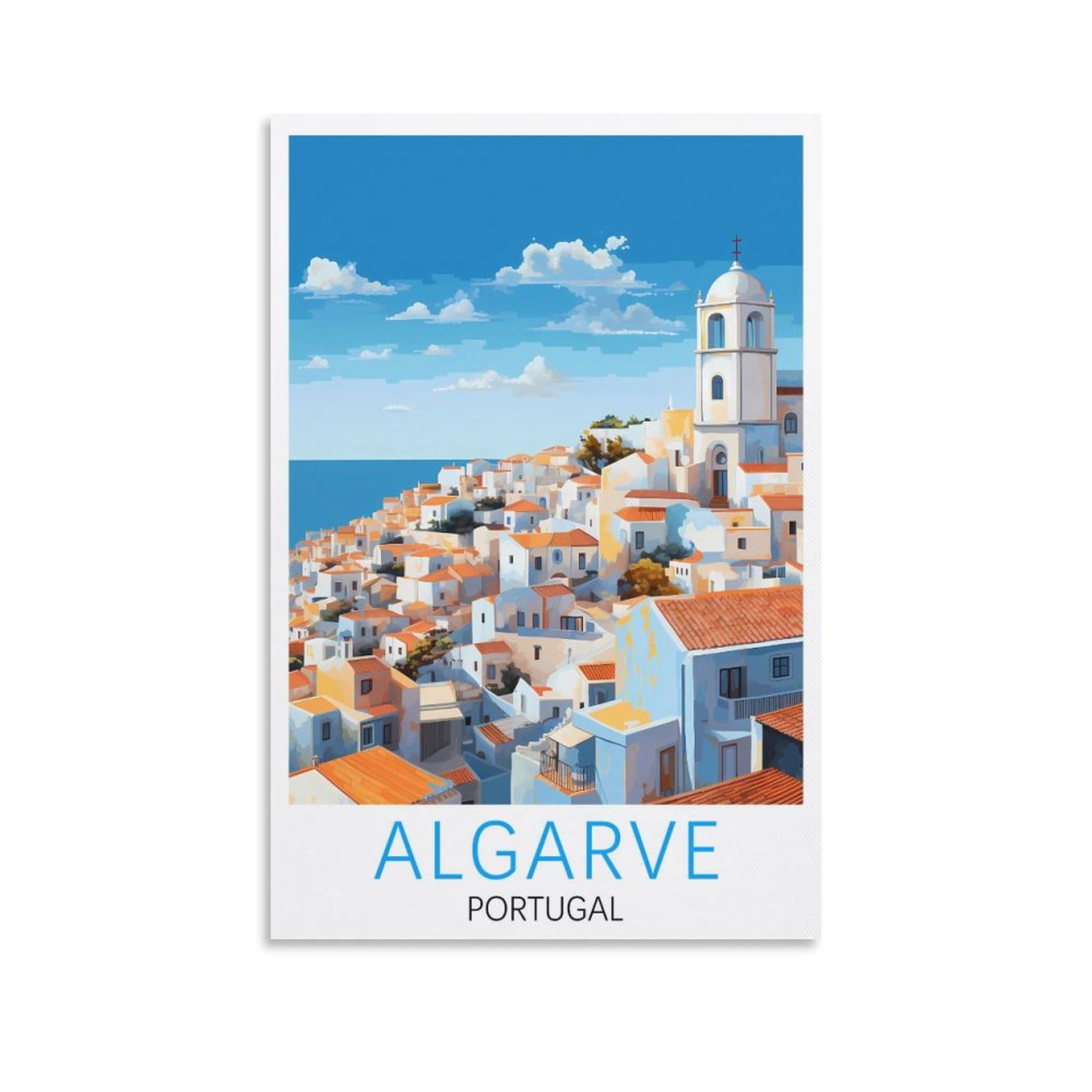 Orbana Unframe-Style Algarve Portugal Vintage Travel Poster Landscape 08X12inch(20X30cm) Canvas Print For Living Room, Bedroom, Dorm, Home, Office Wall Decoration