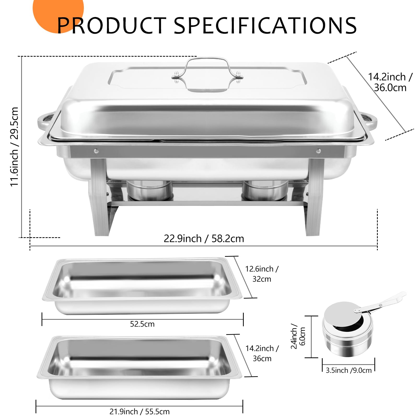 9L Chafing Dish Catering Buffet Set, 4 Pezzi Set Buffet Scaldavivande, Acciaio Inossidabile Chafing Dish Buffet Set, Buffet Servers E Scaldabagni, per La Cena Ristoranti Banchetti Feste di Nozze