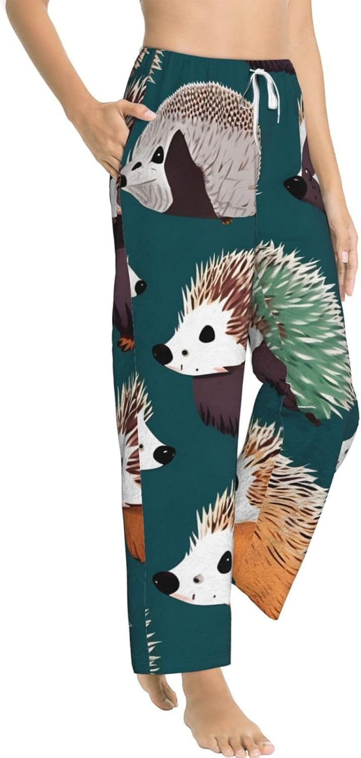 Many Hedgehogs Print Women'S Flannel Pajama Pants,Soft Warm Pajama Bottoms,Perfect For Holiday Lounging