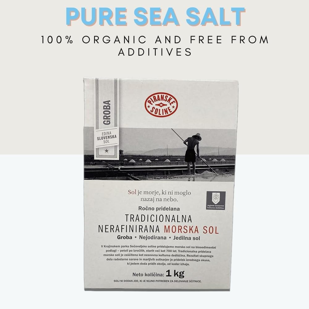 Sal marina sin refinar yodada fina tradicional (bolsa de 1 kg) - Sal marina puramente orgánica y sin refinar - Buena para cocinar y sal de mesa (35 onzas)..