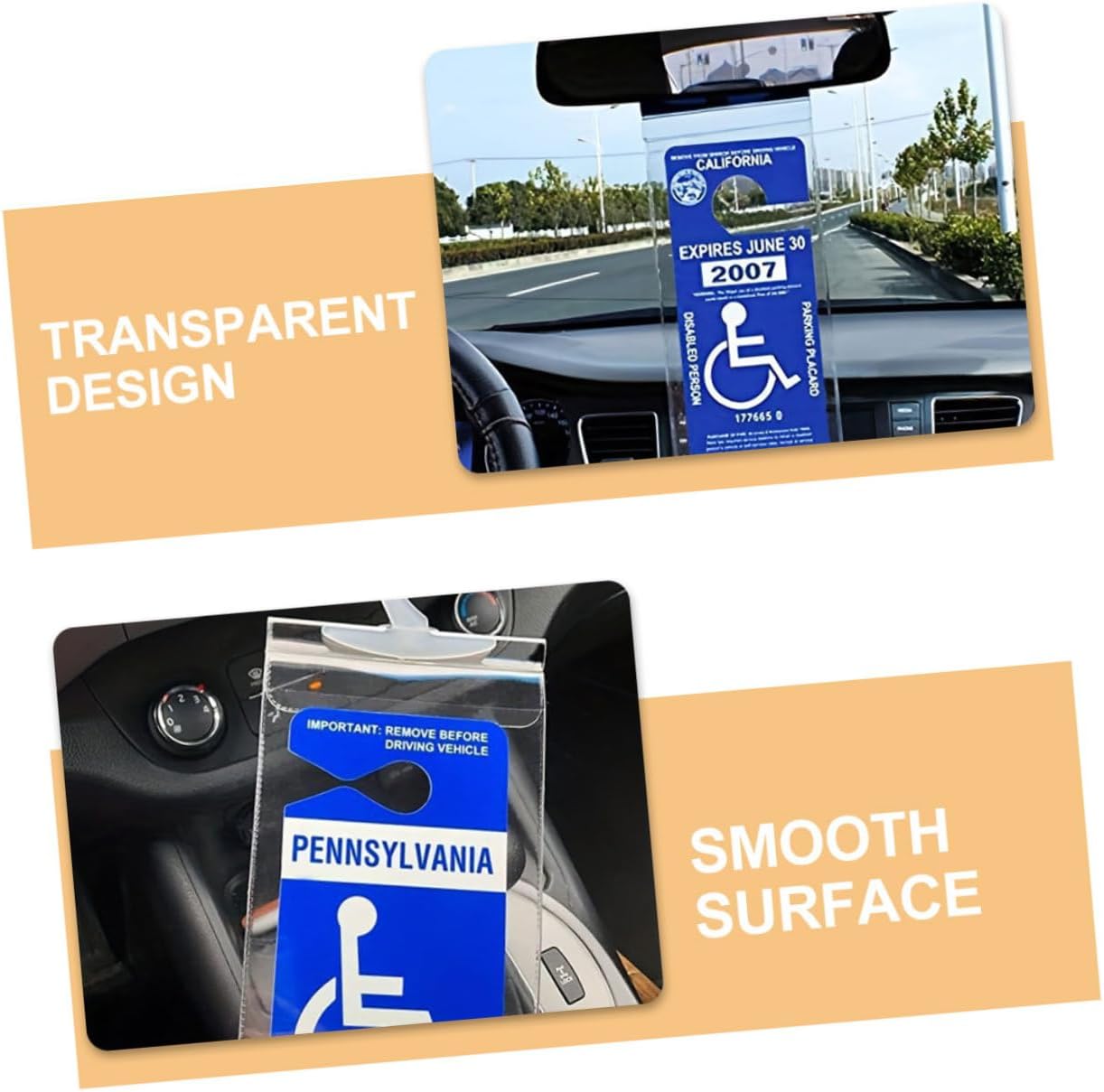 5pcs Transparent Handicapped Placard Holders Durable Disability Parking Permit Hanger Secure Hook Design for Easy Attachment for Cars and Enhanced Visibility for Disabled Cards image 4