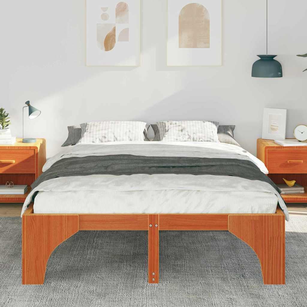 Estructura de Cama Marrón Madera Maciza de Pino, Marco de Cama en el Suelo con Perfil Bajo para Espacios Pequeños, Diseño Minimalista y Funcional, Fácil Ensamblaje,