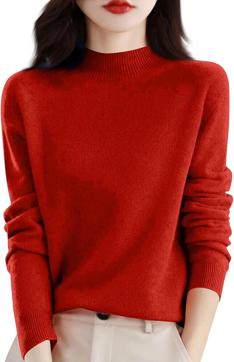 Cashmere Sweaters for Women Soft Wool Blend Long Sleeve Mock Neck Tops Solid Lightweight Jumper Knit Pullover Sweater