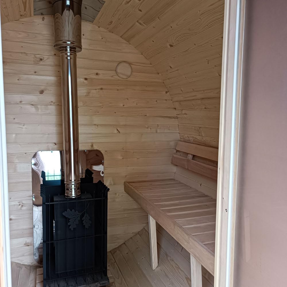 Gartensauna Fasssauna aus Holz für 4 Personen, Rund | Mit LED-Beleuchtung Außensauna für Garten & Terrasse (Dachfarbe: Braun, Anthrazit)