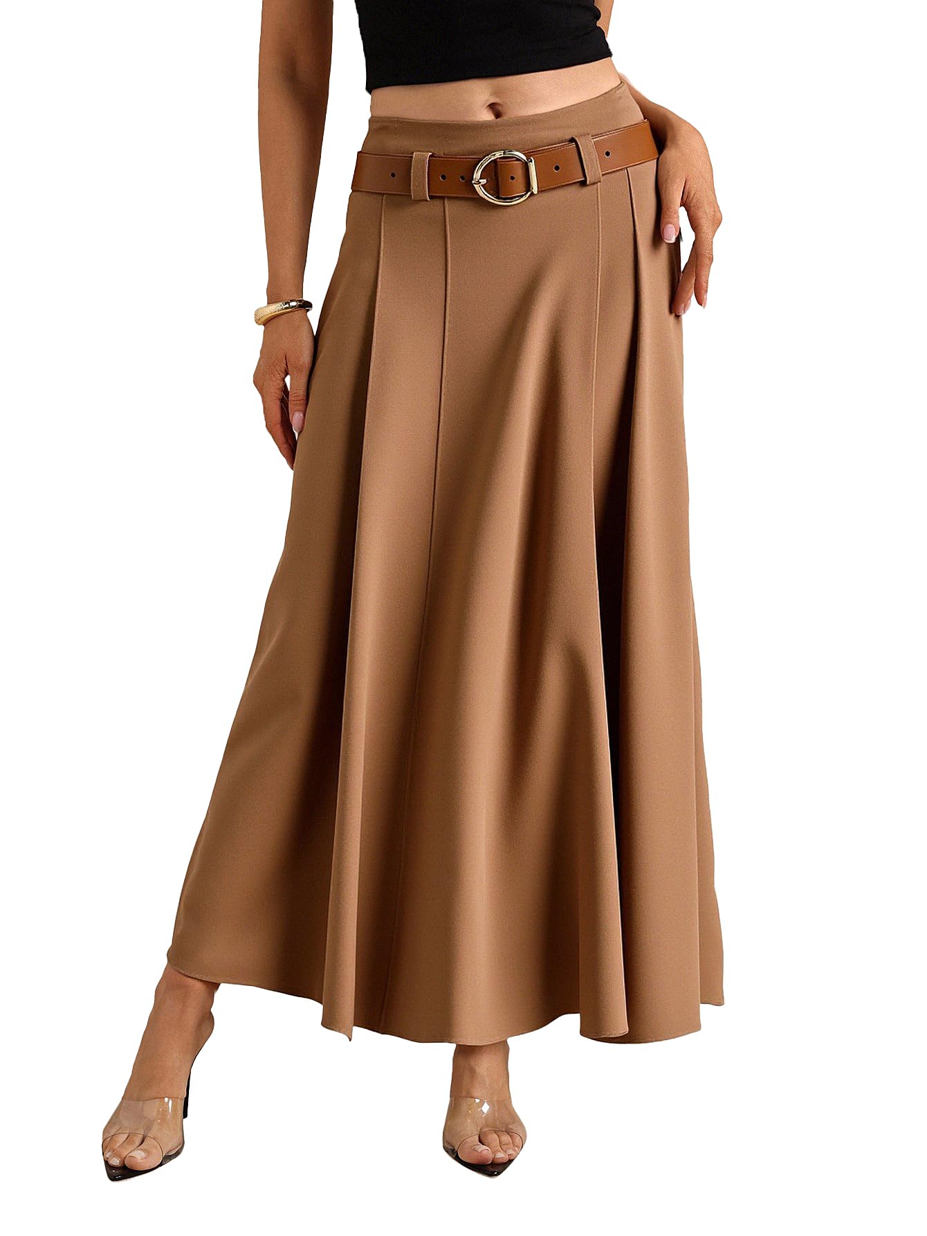 Womens Elegant Pleated Maxi Skirt Dressy Casual High Waisted A Line Flowy Skirts Work Office Outfits