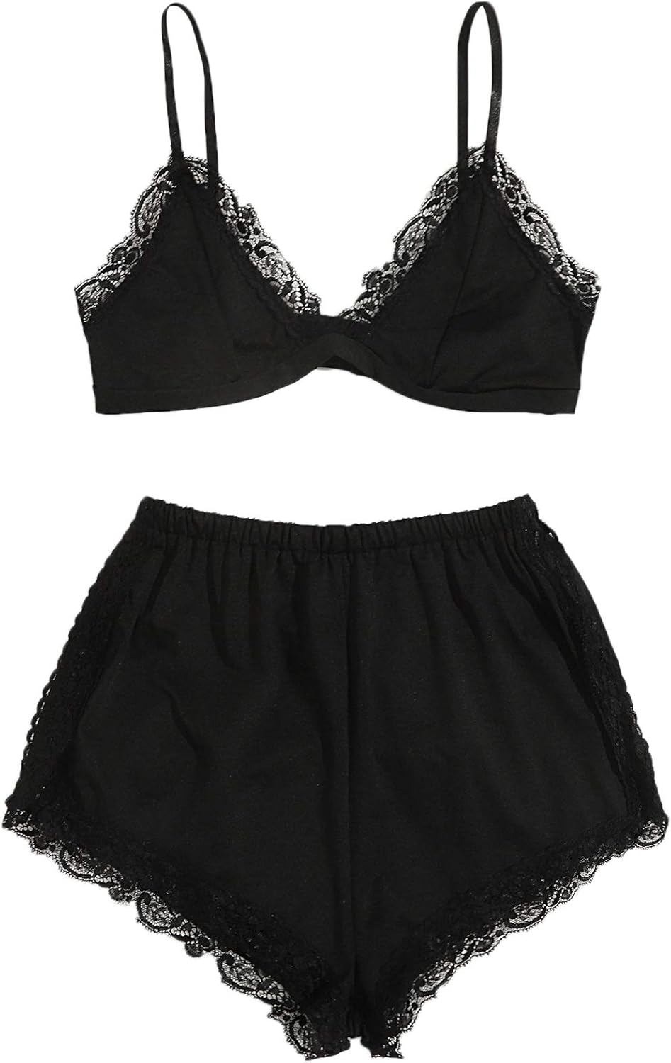 SweatyRocks Women's Lace Trim Underwear Lingerie Sets Sexy V Neck Bra and Panty Set Pajama Sets