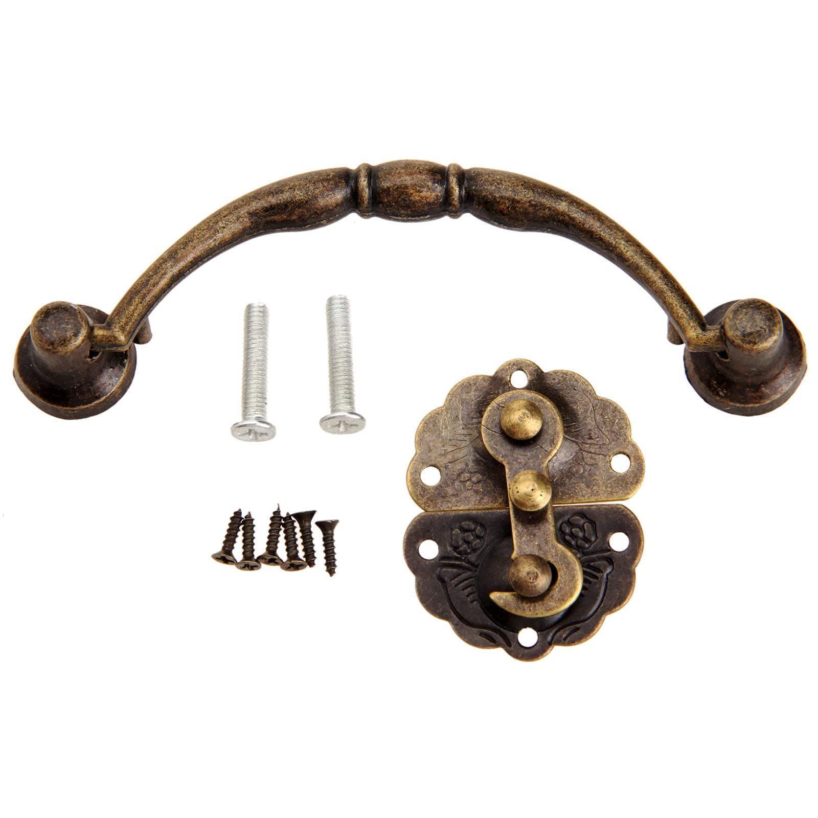 SHALLEZSOU Key Hasp Lock 2pcs Pull Handle Knob Lock Hasp Hook Antique Bronze Vintage Decorative Cabinet Jewelry Box Furniture Hardware