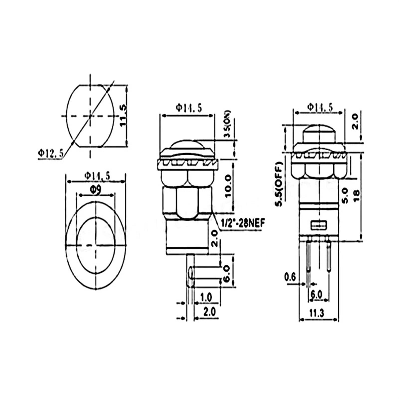 6 pezzi autobloccanti/interruttori a pulsante momentanei DS228 DS428 12mm OFF-ON interruttore a pulsante 3A /125VAC 1.5A/250VAC DS-228 DS-428(6pcs black,Momentary)