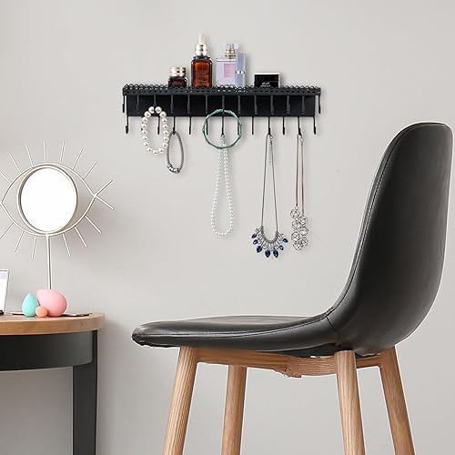 Miniatura 4 de MyGift Organizador de joyas colgante de metal negro de 4 niveles con 18 ganchos, soporte para aretes y collar, estante de exhibición de pulseras,