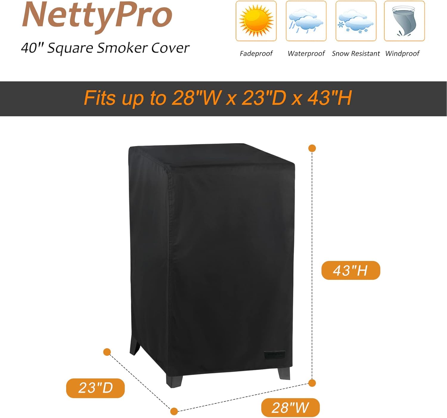 NetttyPro Electric Smoker Cover for Outside Masterbuilt Smoker 40 inch, Outdoor Waterproof Heavy Duty Square Vertical Small Grill Cover, Black