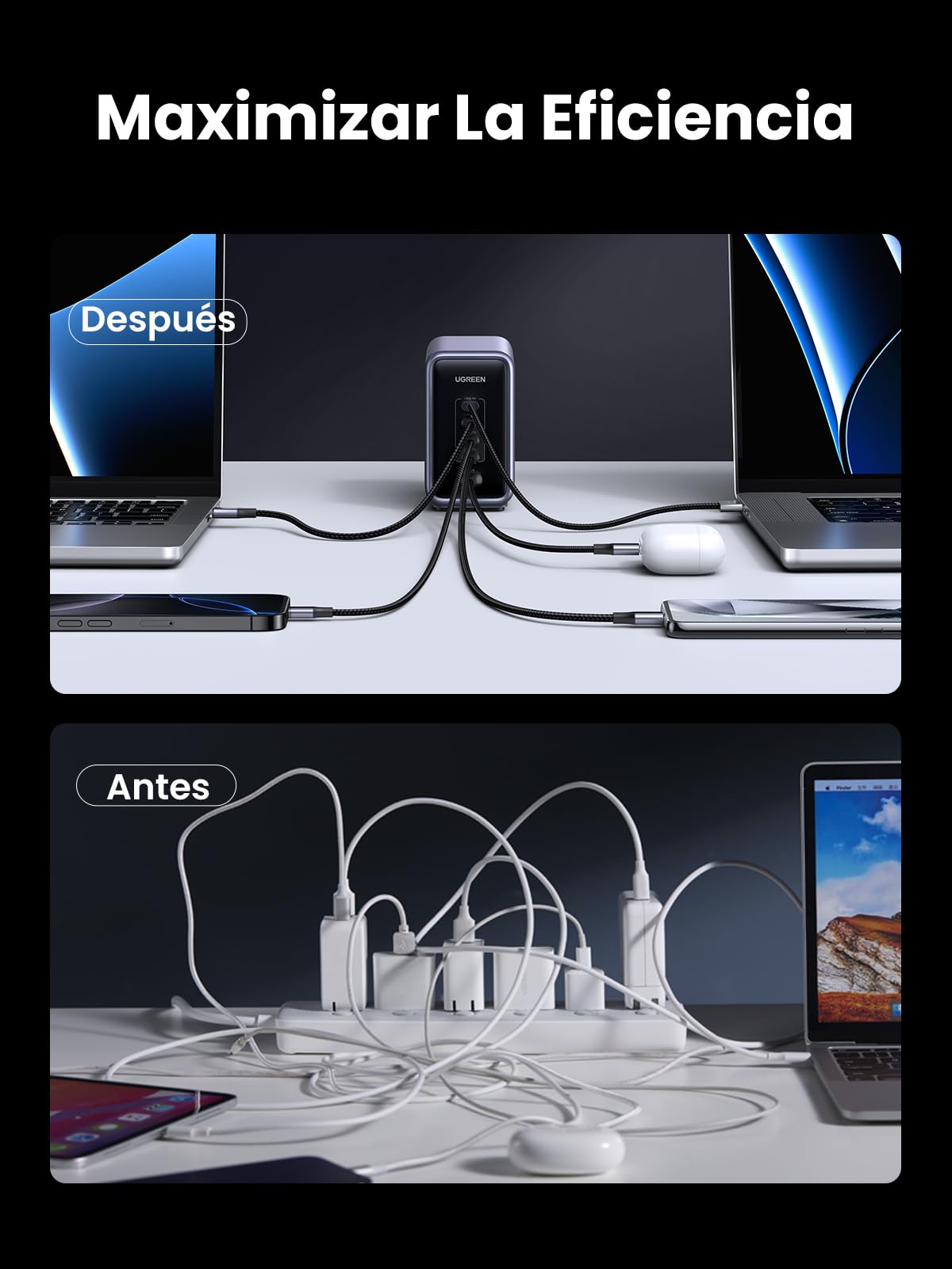 UGREEN Nexode 300W Cargador USB C con 240W Cable de 1,5M | PD 3.1 5 Puertos PPS 45W Compatible con MacBook M5 iPad iPhone 17 Pro Max Air 16 15 14 13 Galaxy S26 25 24