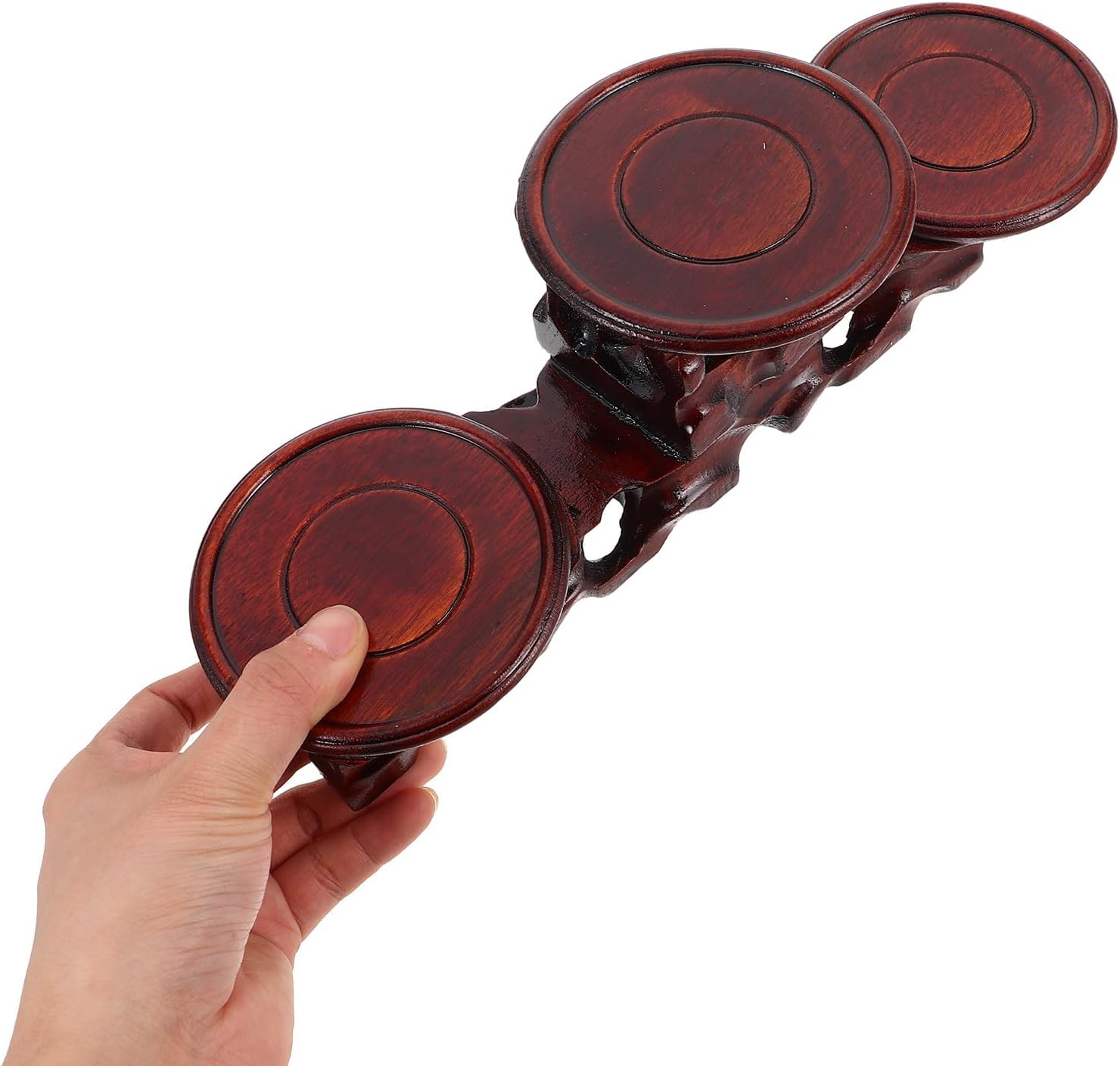 Totority Solid Wood round Display Stand Base, Small Wood Pedestal Stand for Tea Accessories and Collectibles, Three-tier Varying Height Wooden Riser Suitable for Home Decor and Countertop