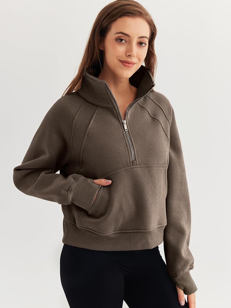 WYNNQUE - Sudadera Con Cierre Para Mujer, De Gran Tamaño, De Forro Polar, Con Media Cierre, Para Otoño, Con Agujero Para El Pulgar, Gris, M