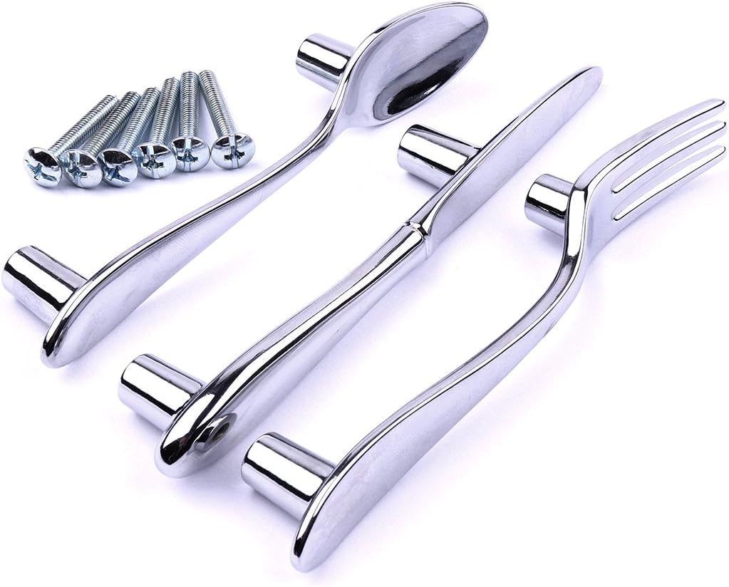Toolmall ATOPLEE Cabinet Pull,3pack Creative Spoon Fork Knife Kitchen Cabinet Closet Drawer Pull Handles Knobs 3-Inch Center