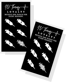 IV Intravenous Therapy Shots Loyalty Card | 50 Pack | 2 x 3.5" inch Business Size Card | Vitamin IV Supplies | Hydration Therapy | Black & White Design