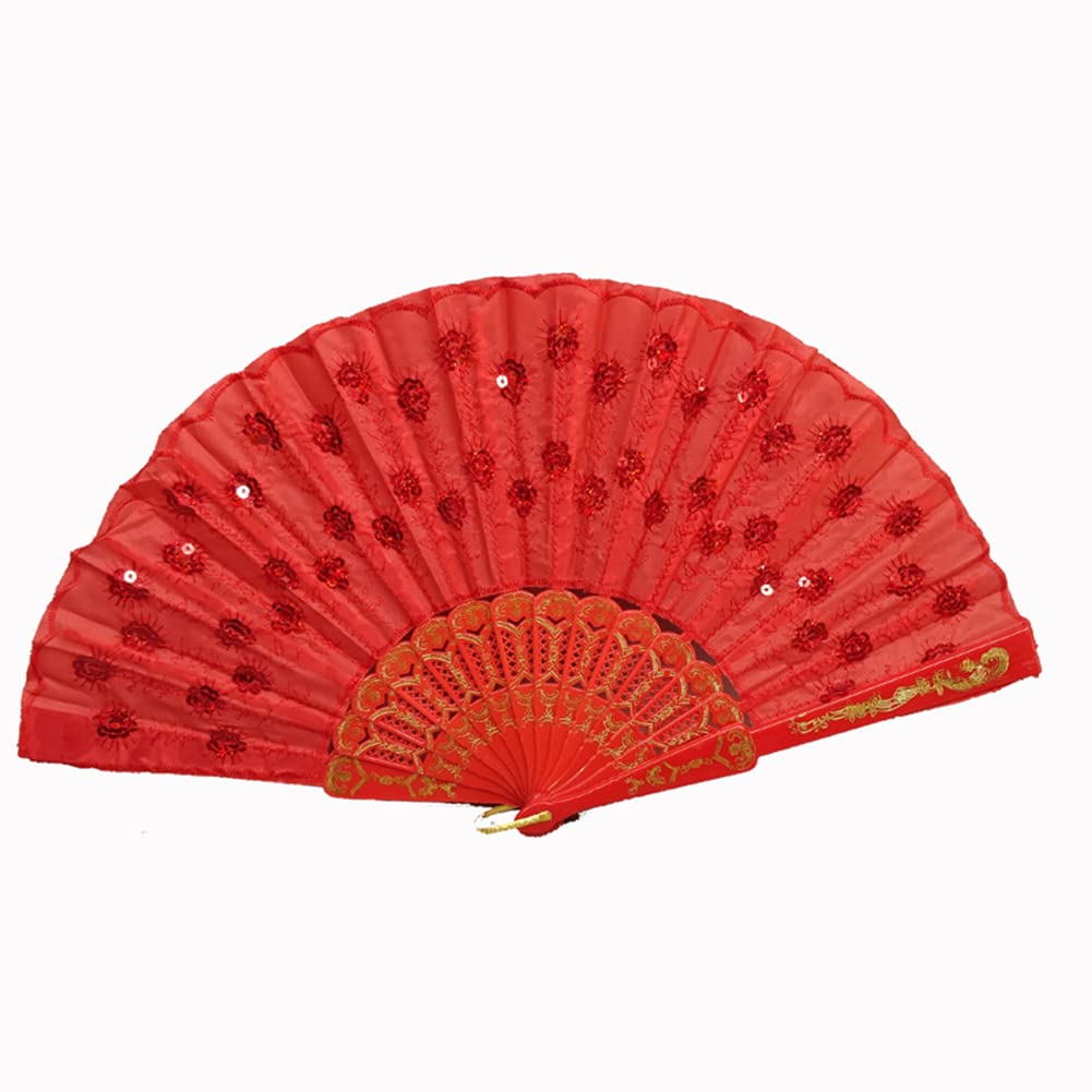 Faltbarer Handfächer Mit Spanischem Blumenmuster – 36 Cm, Kunststoffrahmen, Spitzenbesatz, Für Hochzeit, Tanz, Deko