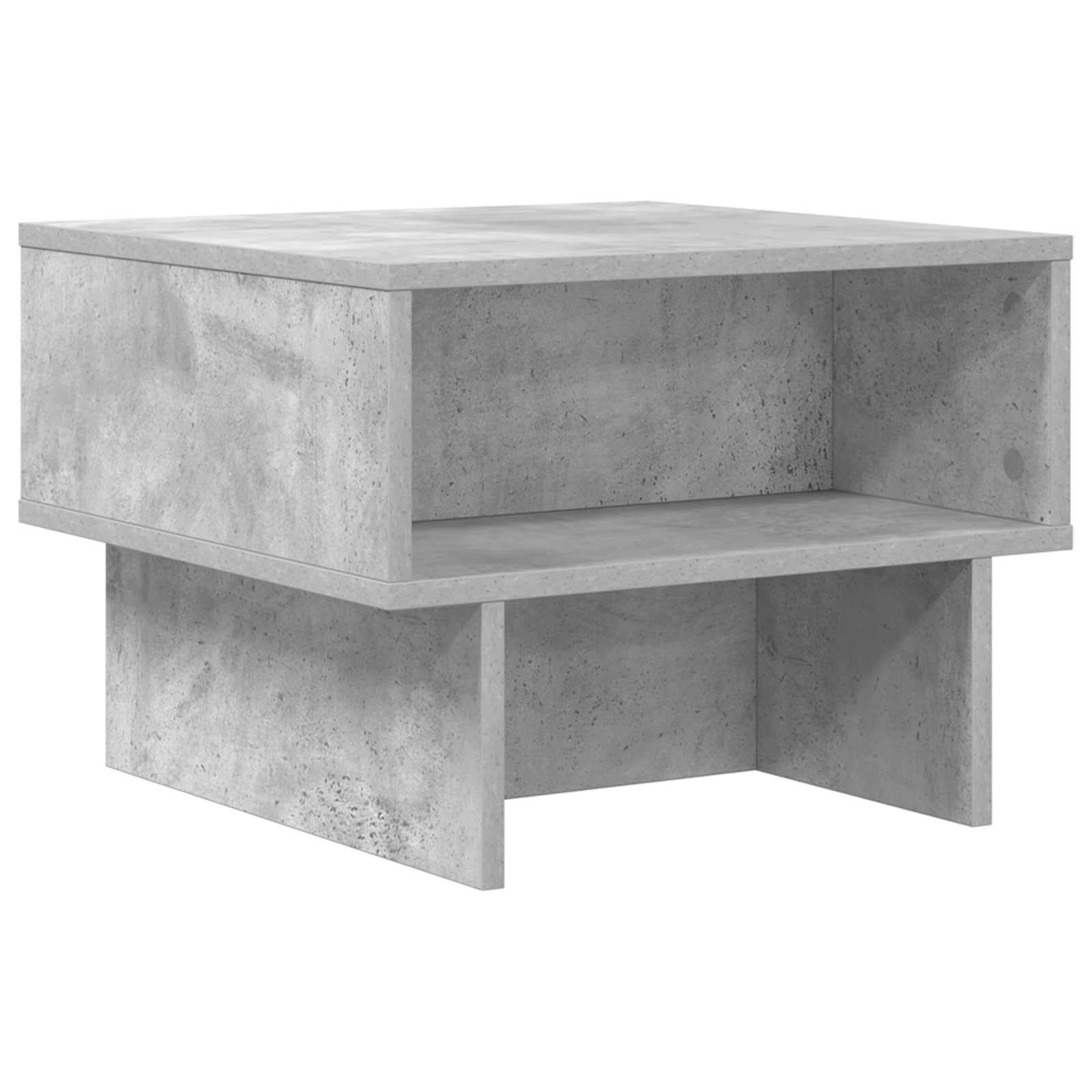 Table basse gris béton 48x46x35 cm avec rangement double étagère