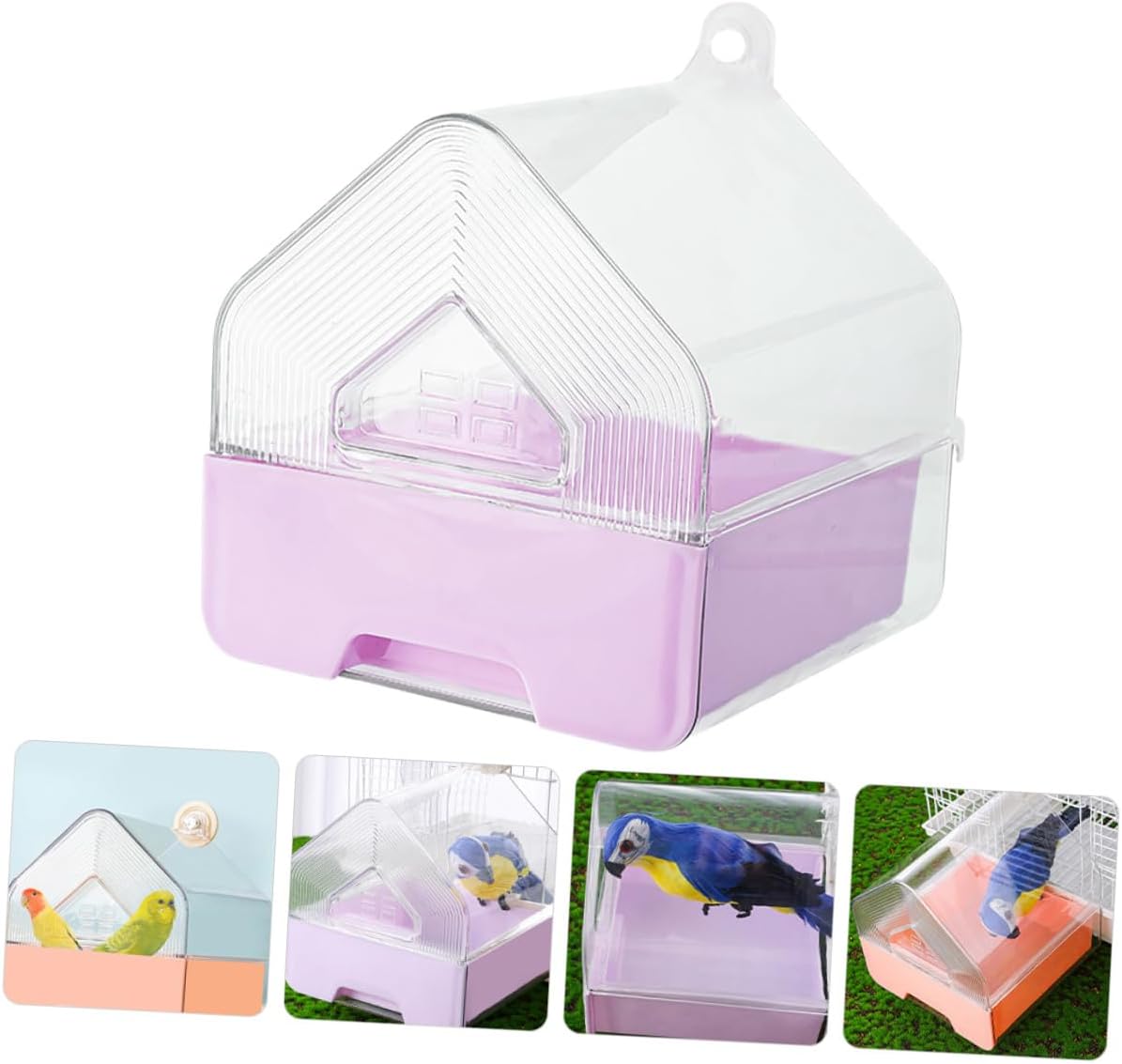 2pcs Hanging Bird Bath Tub for Parakeets and Parrots with Drawer Cage-Mounted Shower Box for Small Birds Pink and Light Purple