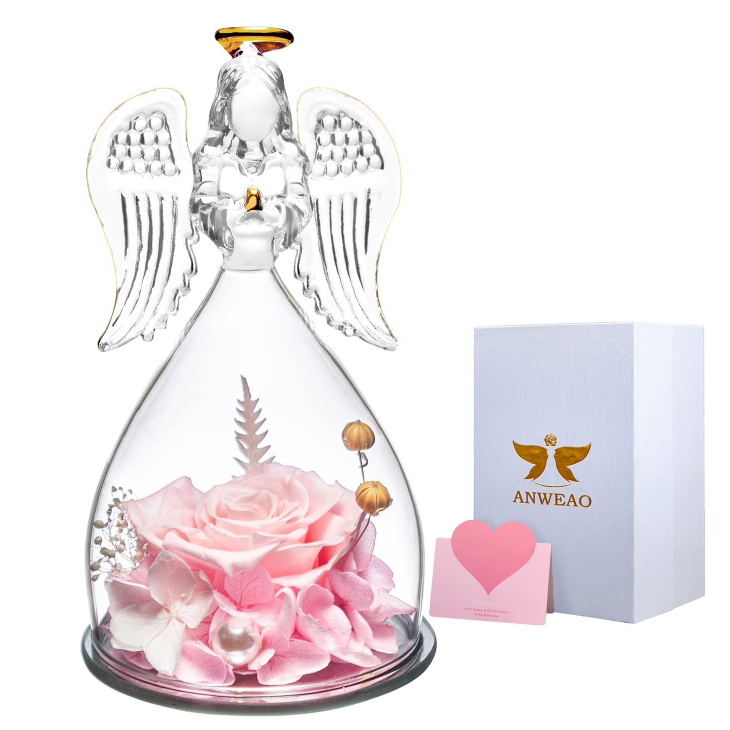 Valentines Day Gifts, Preserved Flowers Rose Glass Angel, Gifts for Her, Angel Figurine Roses, Birthday Gifts for Women, Valentines Rose Gifts, Blessing Gifts for Mum Wife and Queen Goddess