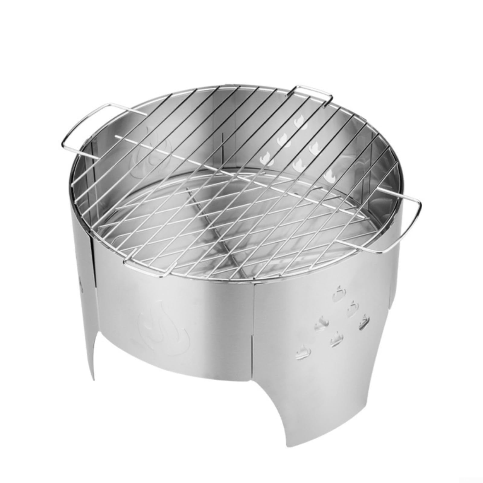 Griglia portatile in acciaio inox, per barbecue da 40 cm, leggera, con borsa per il trasporto, braciere multifunzione a legna e carbone per campeggio all'aperto e feste in giardino, argento