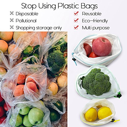 PlusMart Reusable Mesh Produce Bags For Grocery Shopping Storage