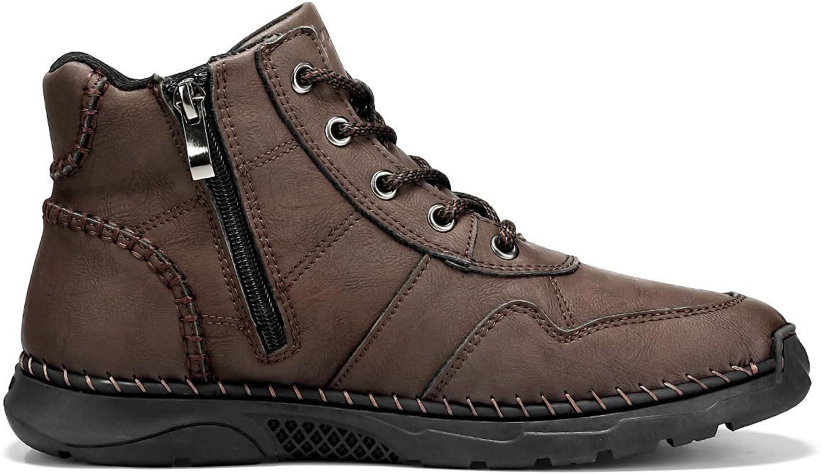 FLYLAND Men's Leather Mid Top Ankle Boots Side Zipper Casual Work Shoes image 3
