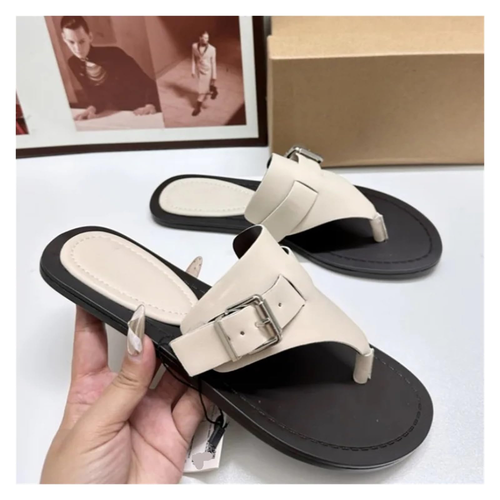 Chanclas Mujer Chanclas Planas for Mujer, Zapatos de Playa con cinturón y Hebilla Lujo for Verano, Suela Antideslizante, Zapatillas Ocio Transpirables for Exteriores | 42