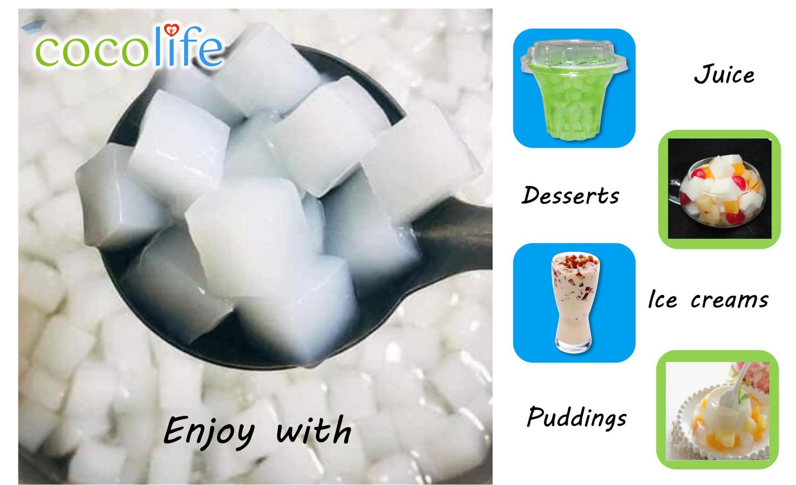 Cocolife Nata De Coco 10mm Coconut Jelly (1kg) | Premium Chewy Coconut Cubes | Ready-to-Eat Dessert Topping | Perfect for Bubble Tea, Fruit Bowls, Ice Cream & Drinks | Refreshing Low-Fat Tropical Snack - Image 4 thumbnail