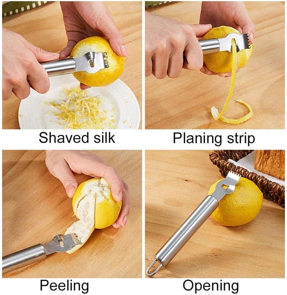 Lemon Citrus Grater Tool Stainless Steel Orange Peeler with Channel Knife Lemon Twist Tool for Kitchen Bar Cocktail Garnish