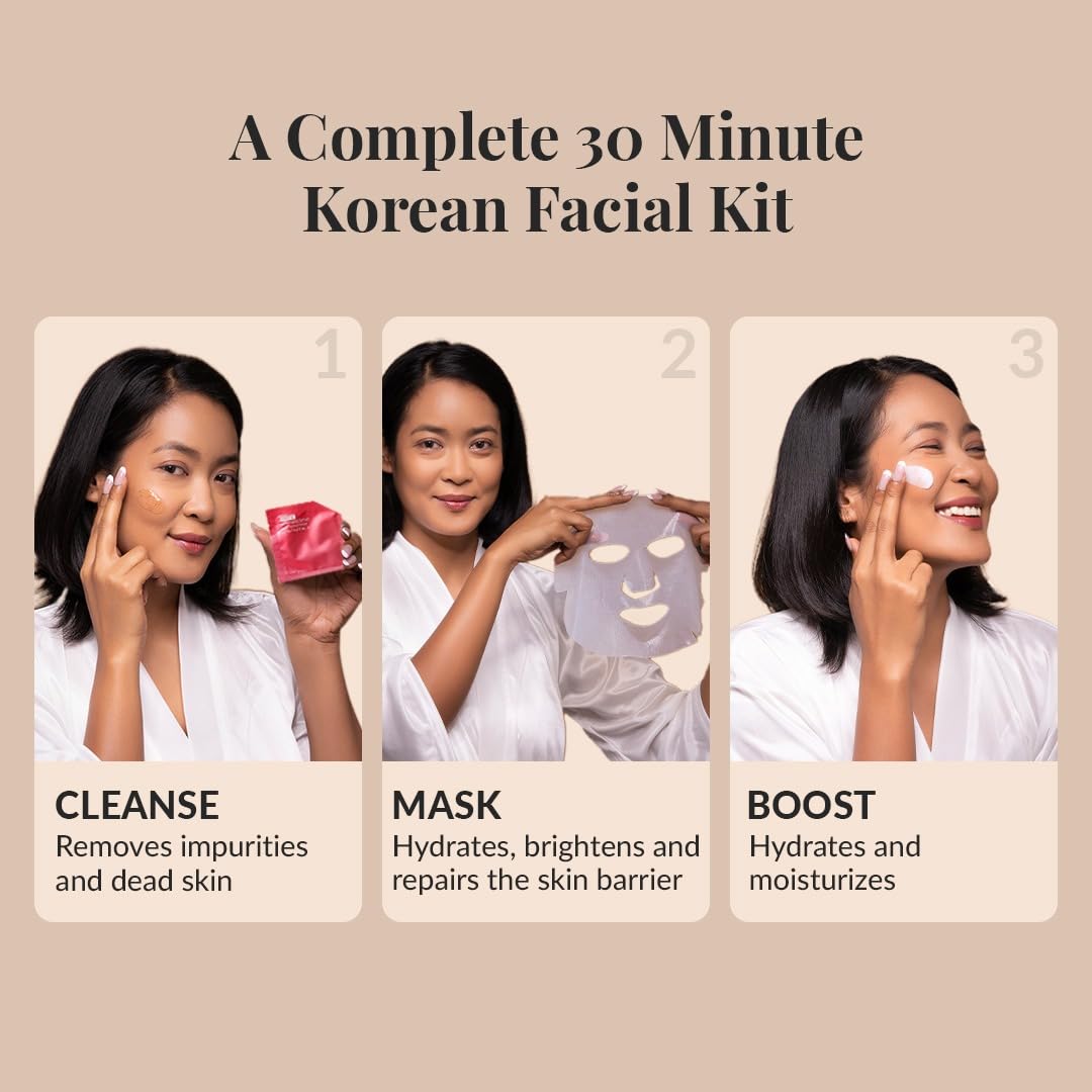 LuxaDerme Korean Revive & Radiate Facial Kit for Dull, Dehydrated & Uneven Skin | 3-Step Spa At-Home Routine for Glass Skin Glow to Restore Hydration & Brighten | With Rose Water & Clinically Proven Actives | Vegan Skincare for Men & Women 2