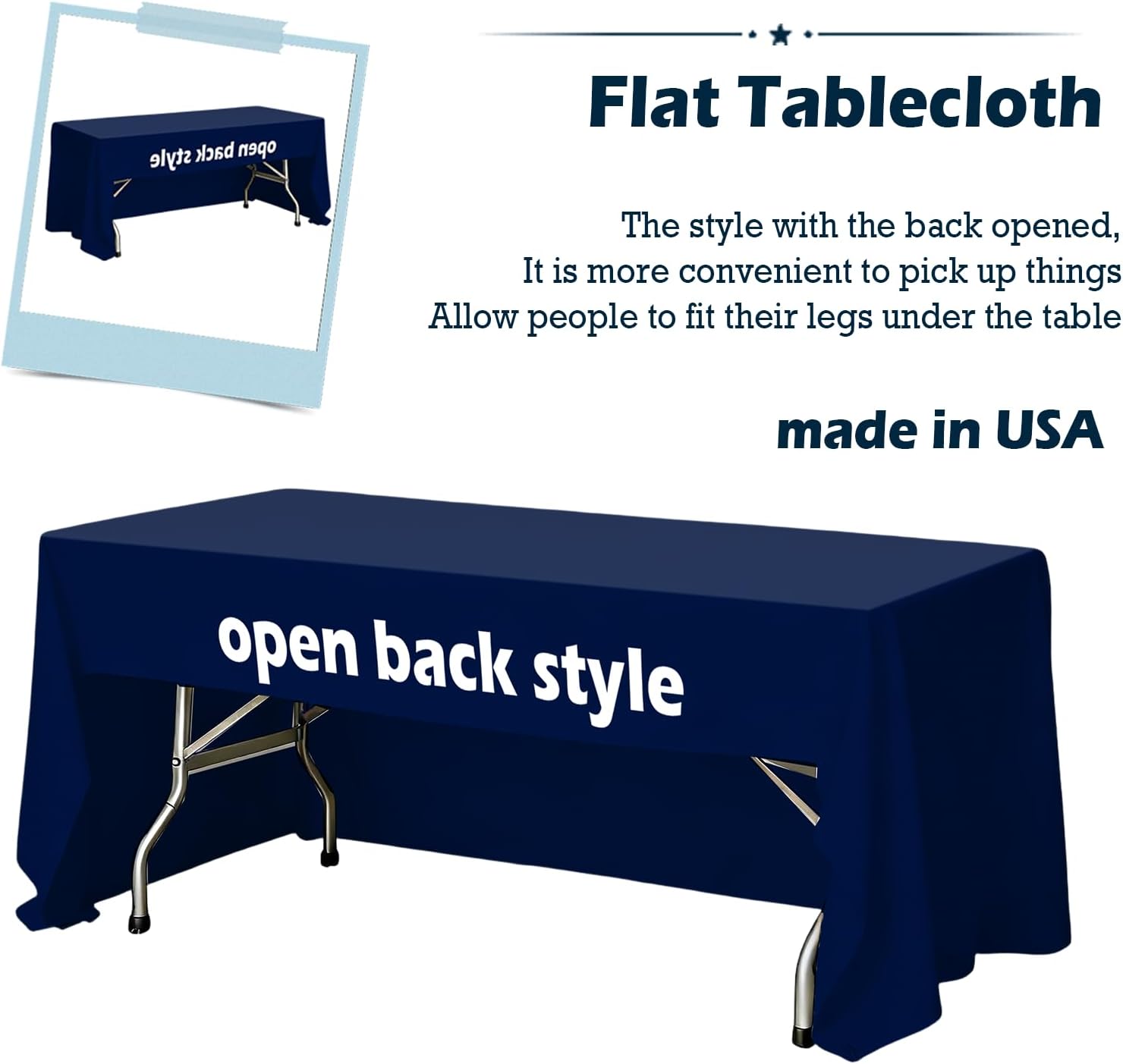 Custom Table Cloth with Business Logo 4-10FT for Tables,Personalized Tablecloths for Tradeshow Events/Company/School/Church/Shop (4 FT Open Back, Flat Tablecloths)