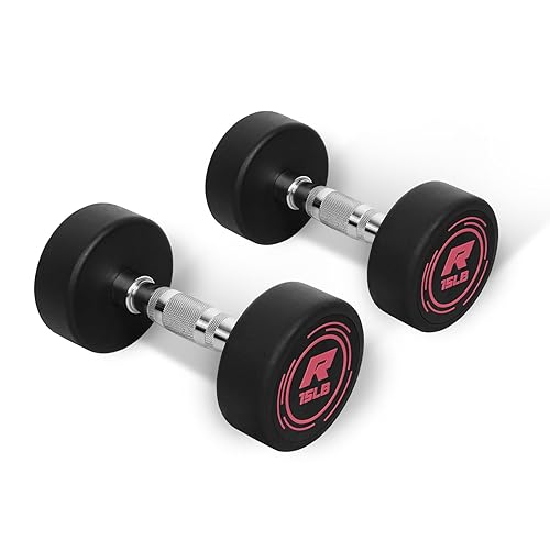 RitFit 5-200 LBS PVC Coated Pink Round Dumbbells Set with Optional Rack and Non-Slip Handle for Home Gym Strength Training and Fitness - 2X15LBS