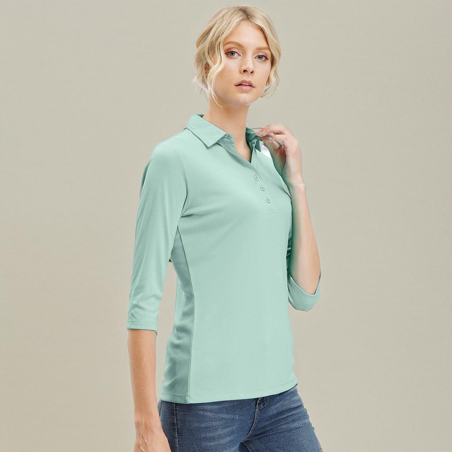 MOHEEN Women's Polo Shirt UPF 50+ Quick Dry Moisture Wicking 3/4 Sleeve Golf Sun Shirts Athletic Casual Work S-2XL - Image 5