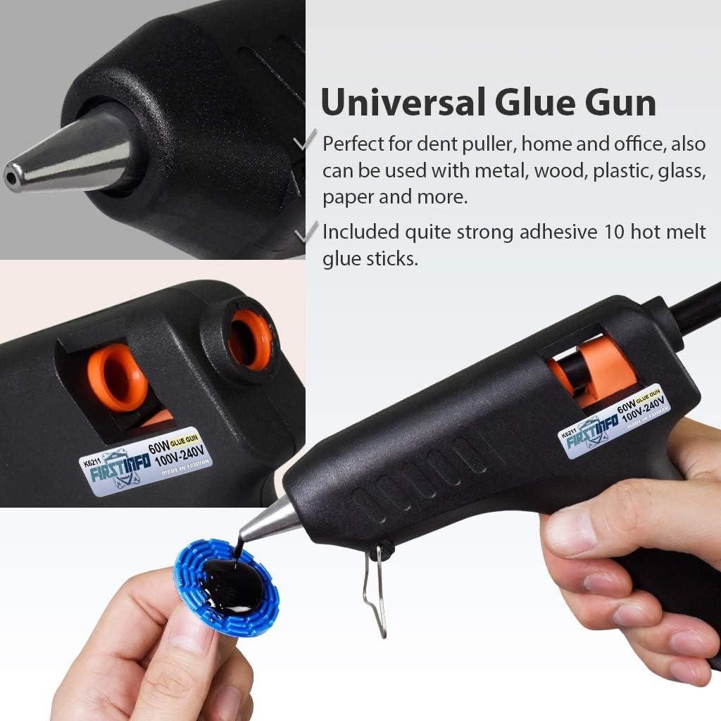 FIRSTINFO K6211Y1 Hot Melt Powerful 60W Quick Heating Glue Gun PDR Tools with 10 Pcs Strong Viscosity Glue Sticks for Car Body Dent Repair Paintless Dent Removal, Home Improvement