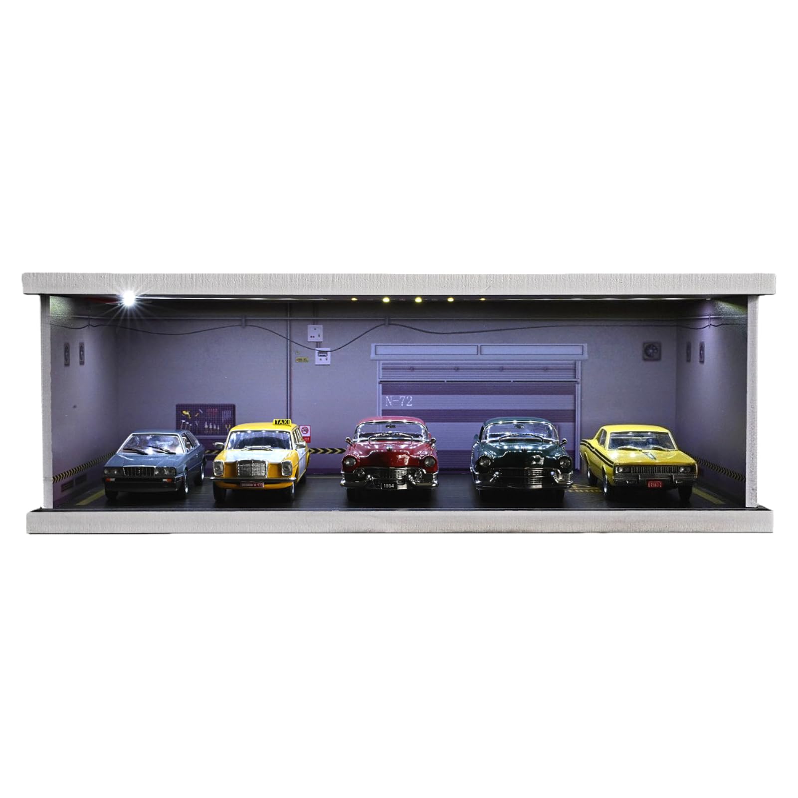 NUEIOVRW 1:43 Diorama Garage Model, Tri-Colour LED Lighting Model Cars Display