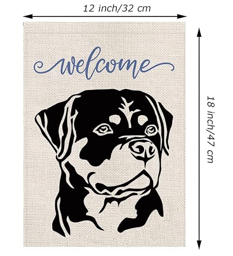 Rottweiler Dog Welcome Garden Flag Linen Double Sided Decorative Flag For Outdoor Lawn Yard Farmhouse Decor 12.5X18 Inch #TOP1
